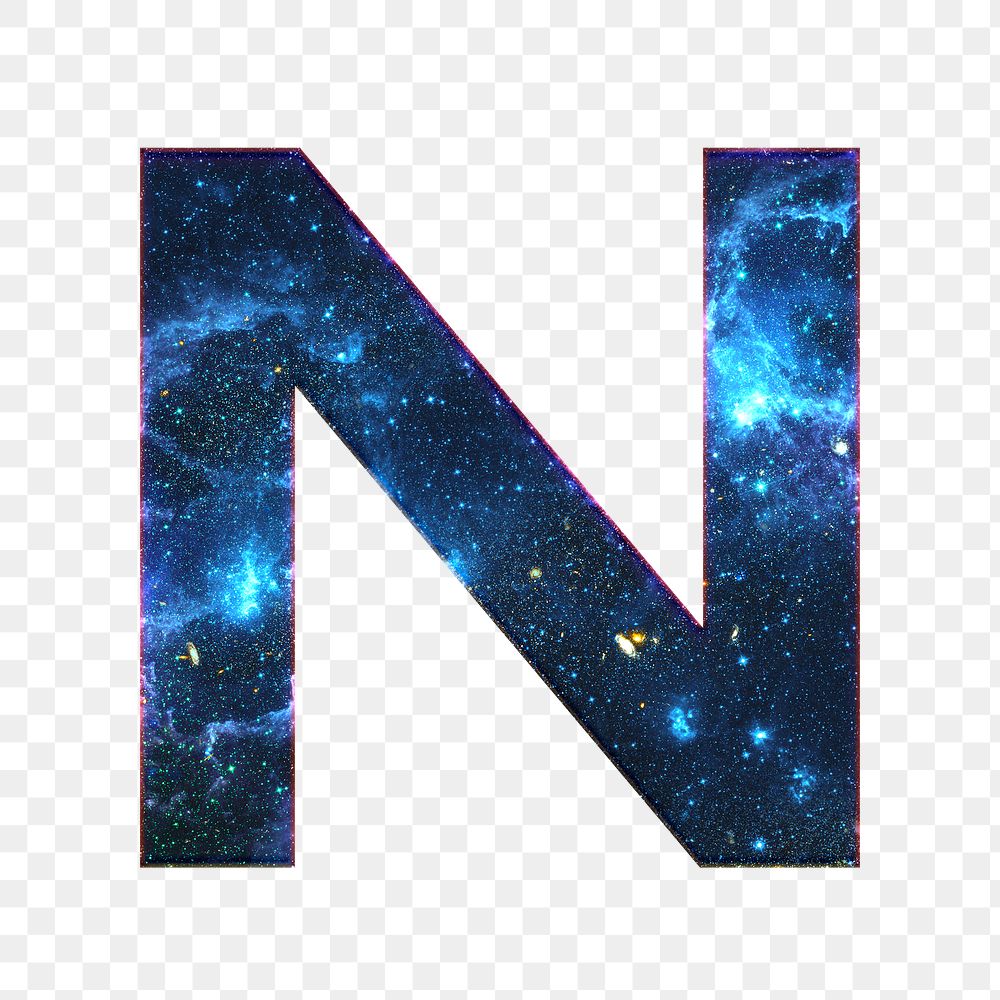 Png letter N galaxy effect typography blue font