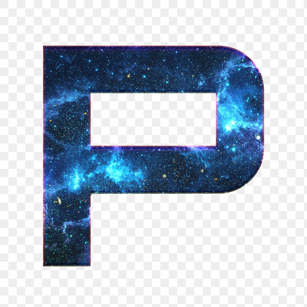 Png letter P galaxy effect typography blue font