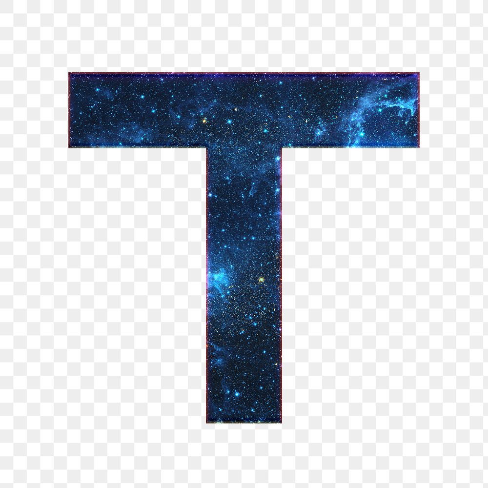 Png letter T galaxy effect typography blue font