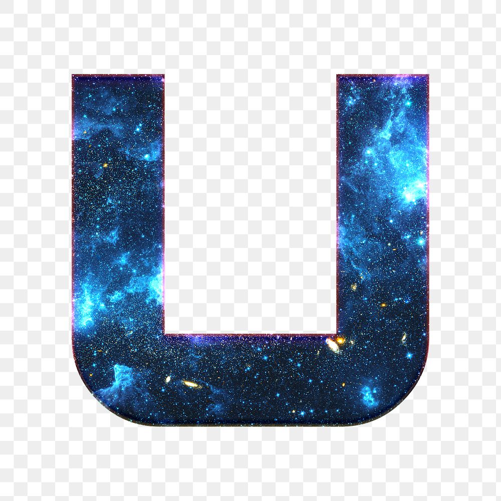 Png letter u galaxy effect typography blue font