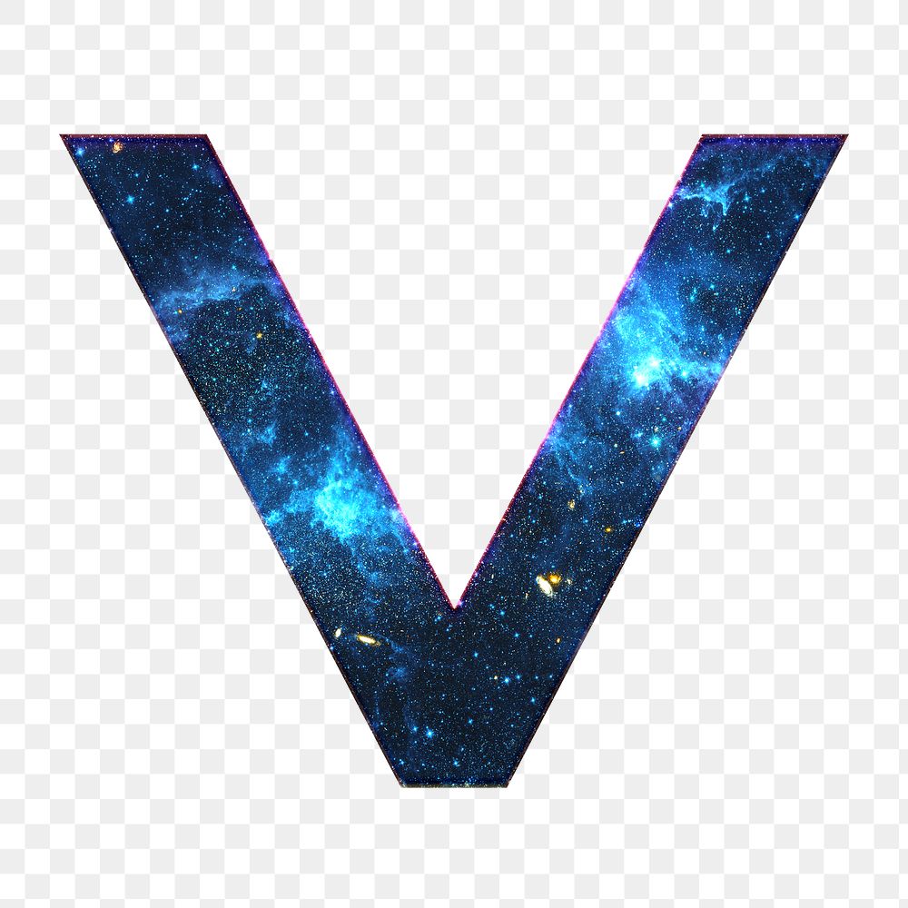 Png letter v galaxy effect typography blue font