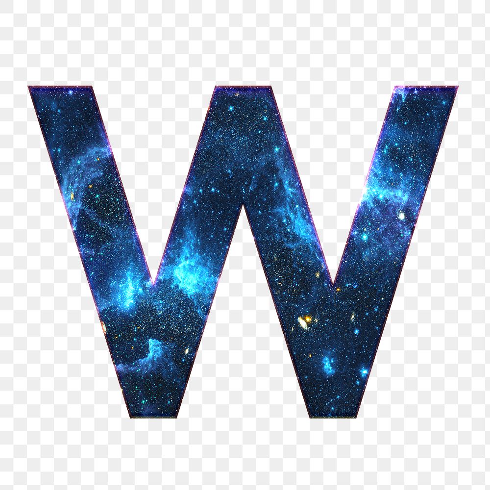 Png letter w galaxy effect typography blue font