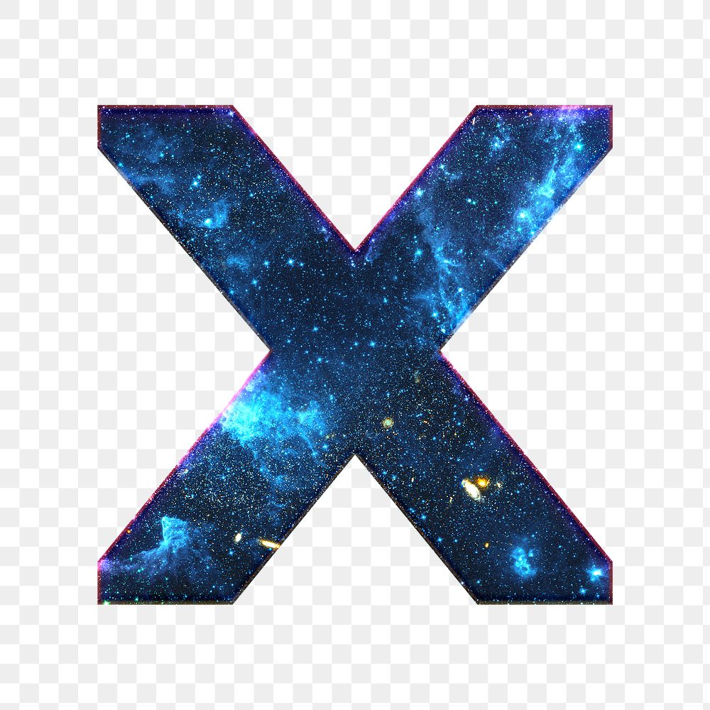 Png letter x galaxy effect typography blue font