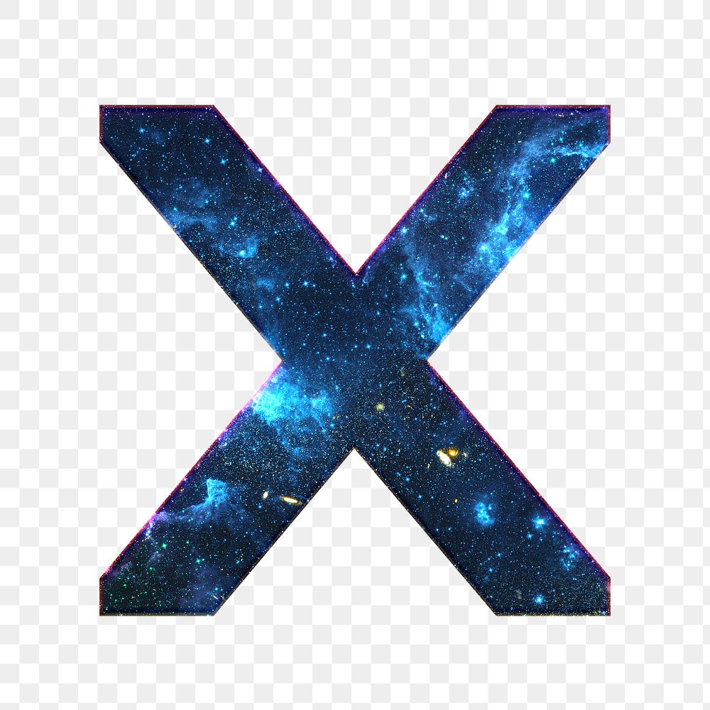 Png letter x galaxy effect typography blue font