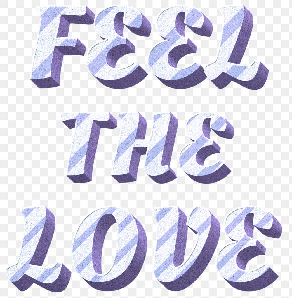 Png feel the love word striped font typography