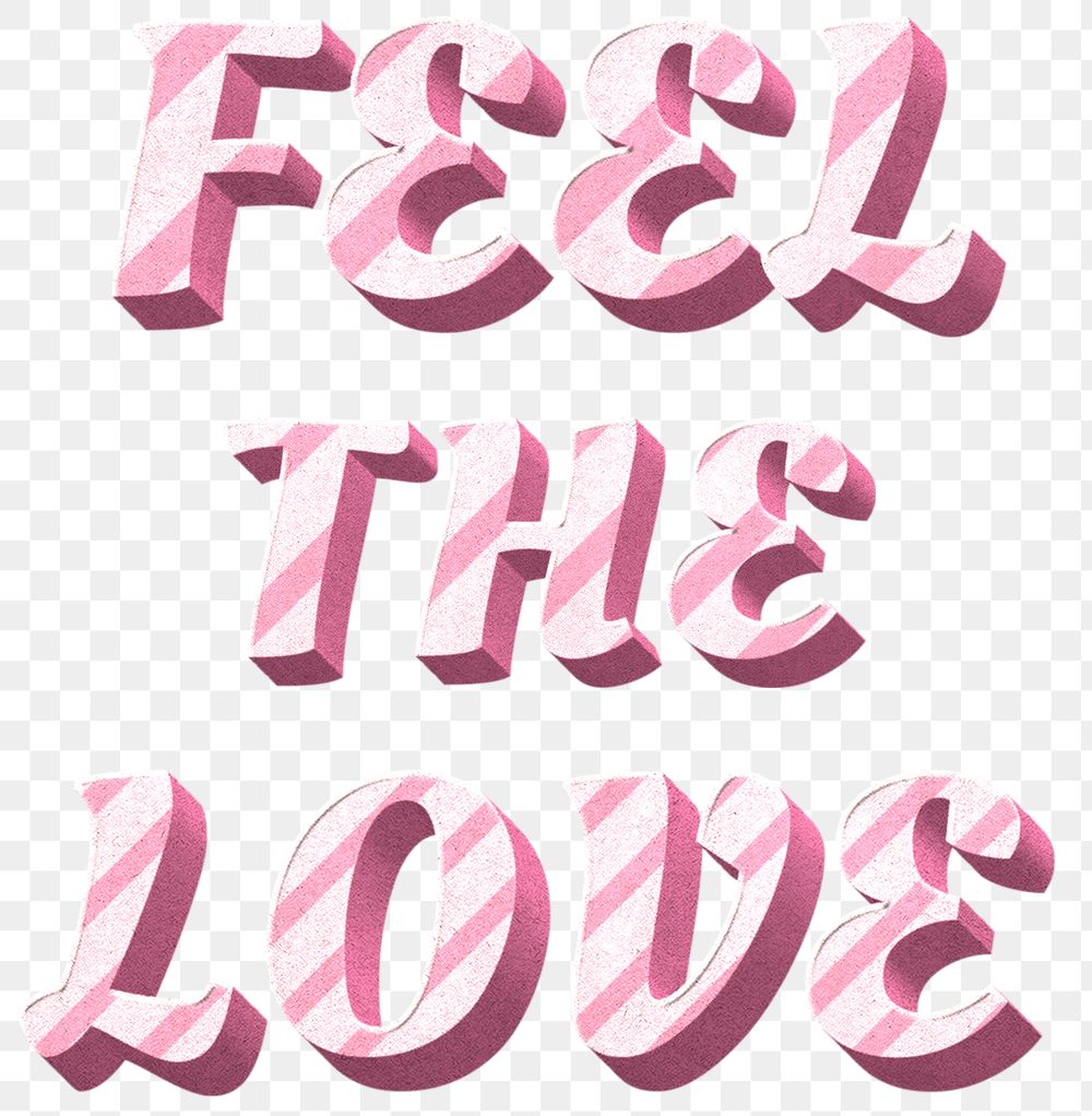 Png feel the love word pink striped font typography