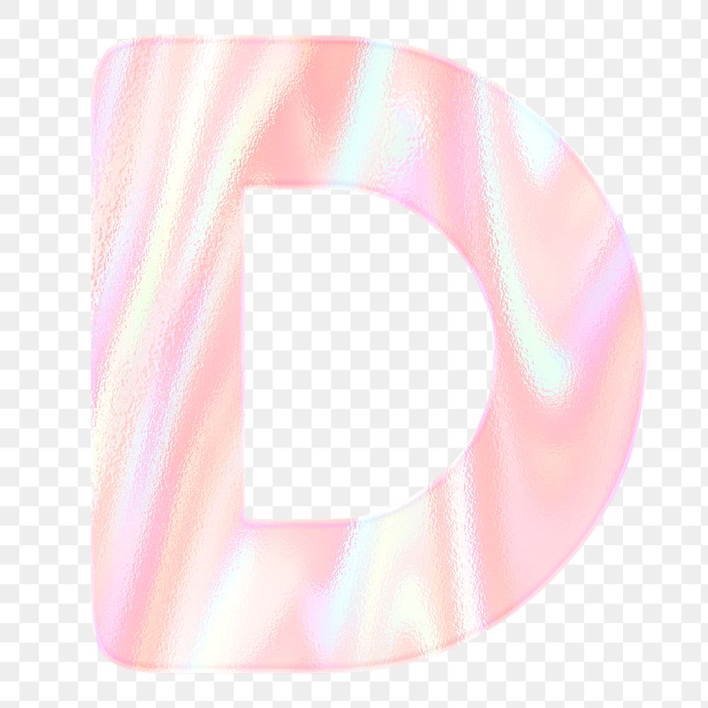 Holographic pastel letter D sticker png orange alphabet font typography