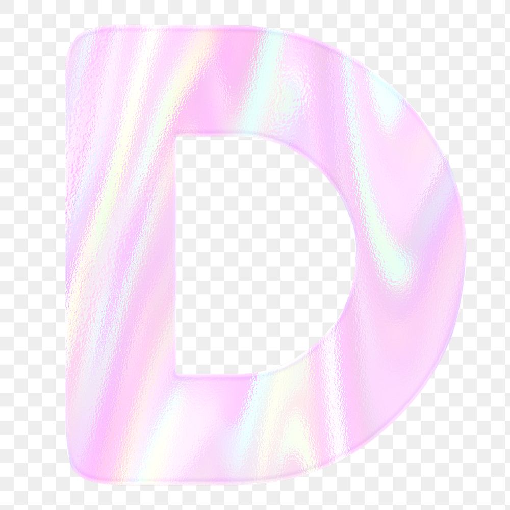 Letter D sticker png pink holographic typography