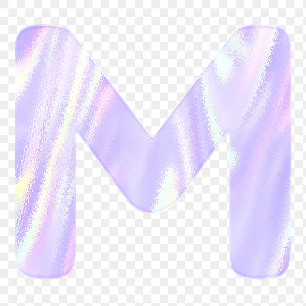 Holographic pastel M sticker png purple alphabet font typography