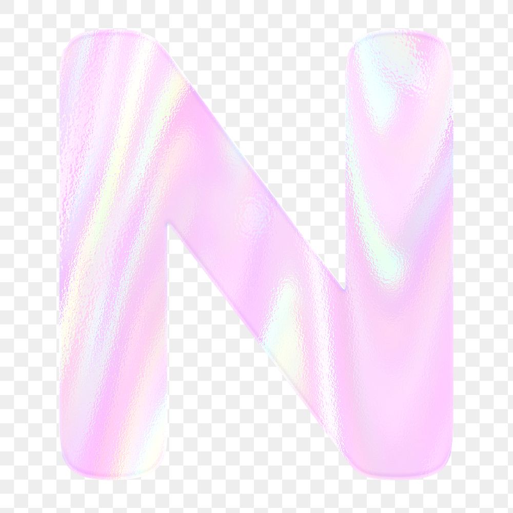 Alphabet N png sticker shiny holographic pastel typography