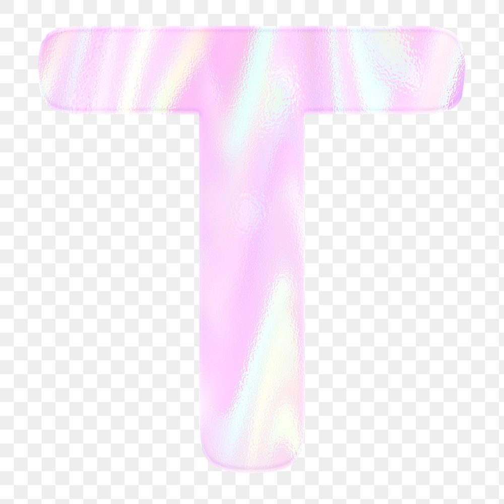 Pastel holographic alphabet T png sticker typography
