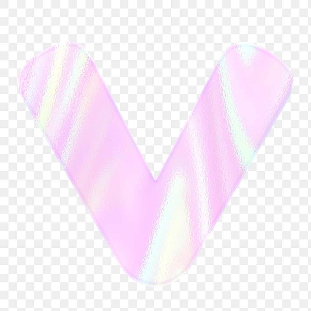 Letter V sticker png pink holographic typography