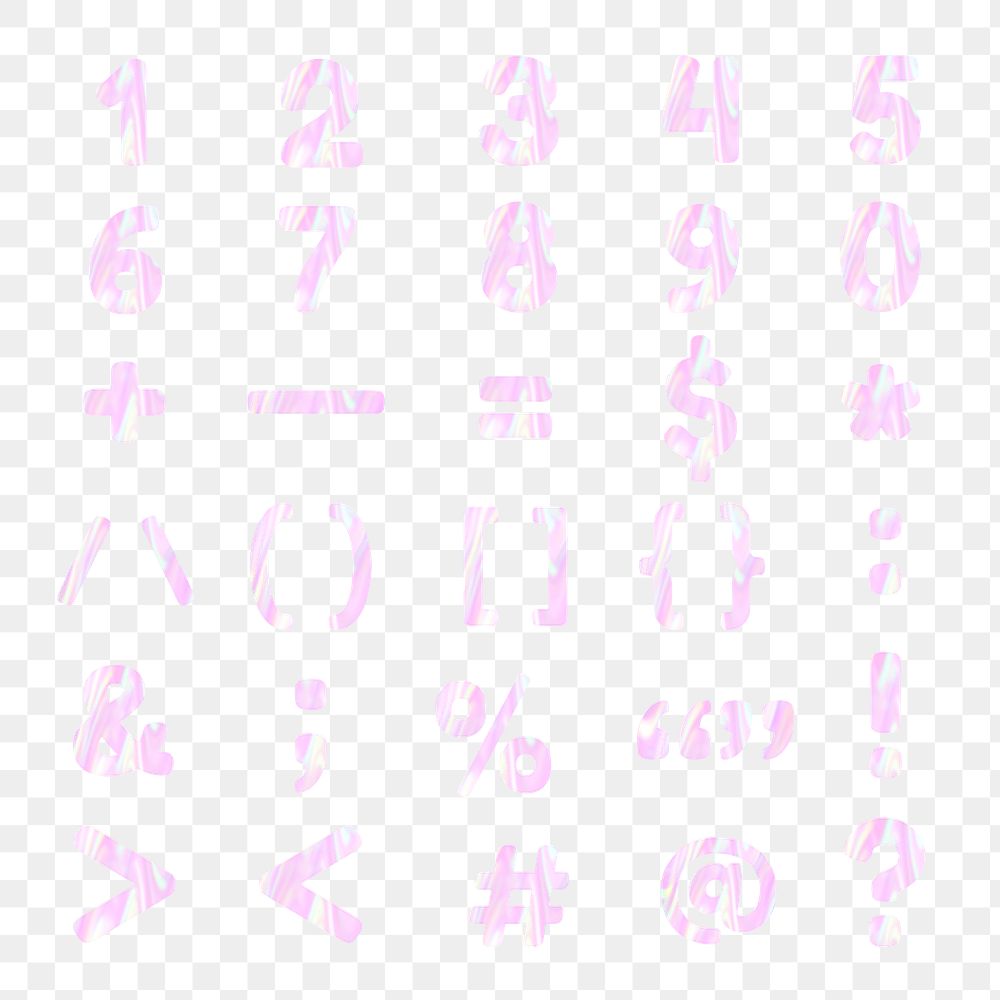 Numbers symbols png sticker holographic pastel collection