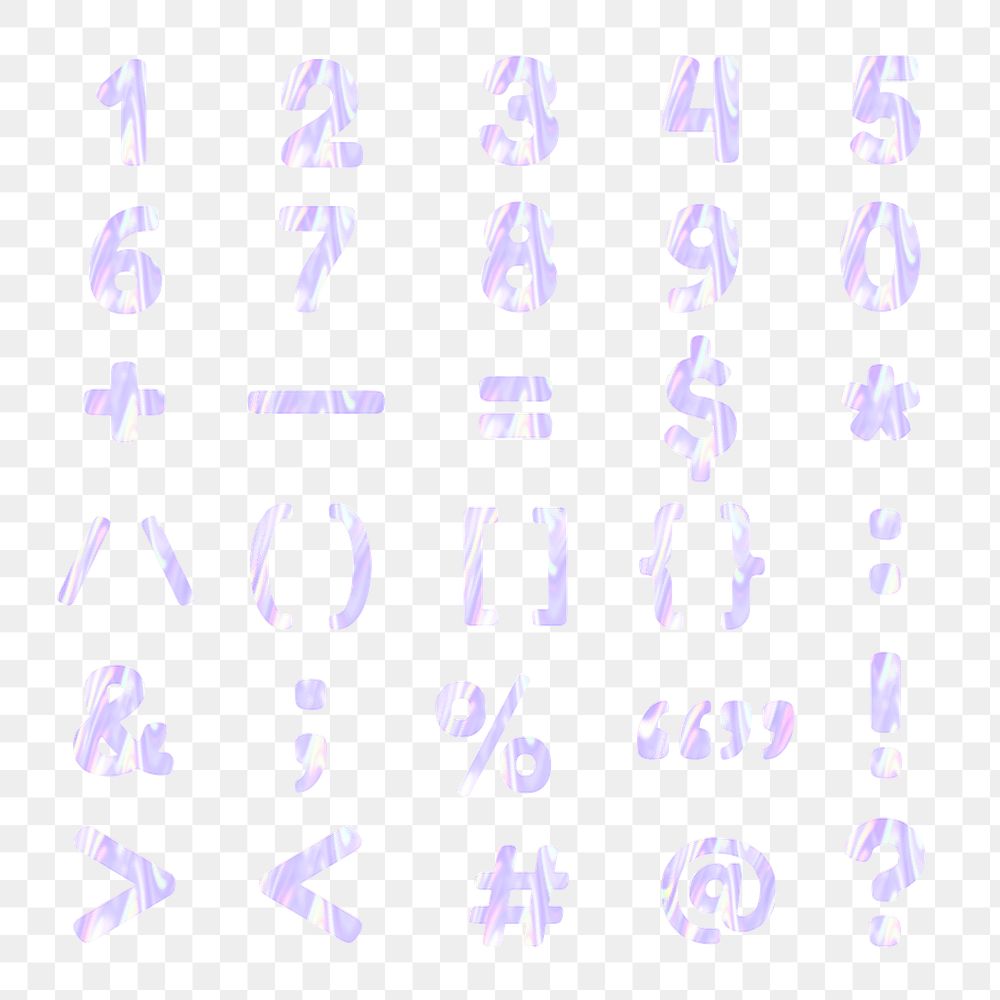 Holographic numbers symbols png sticker cute set