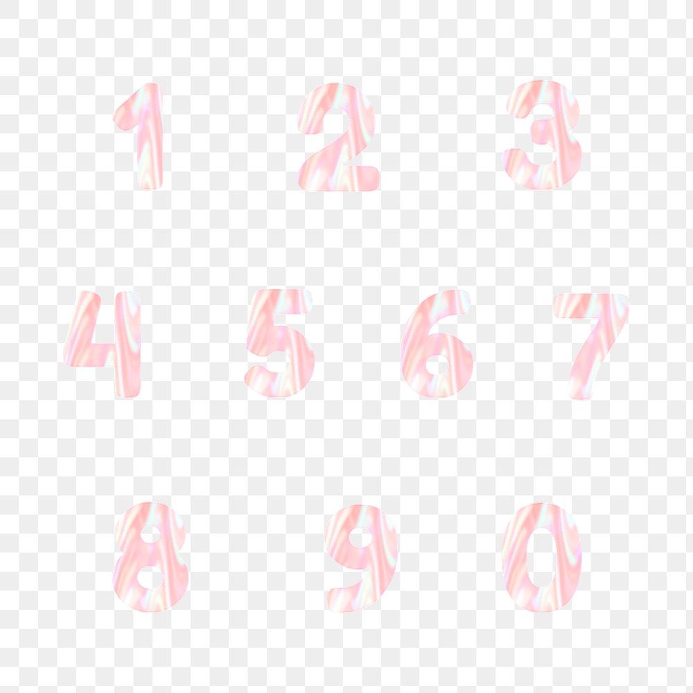 Numbers sticker png shiny holographic pastel collection