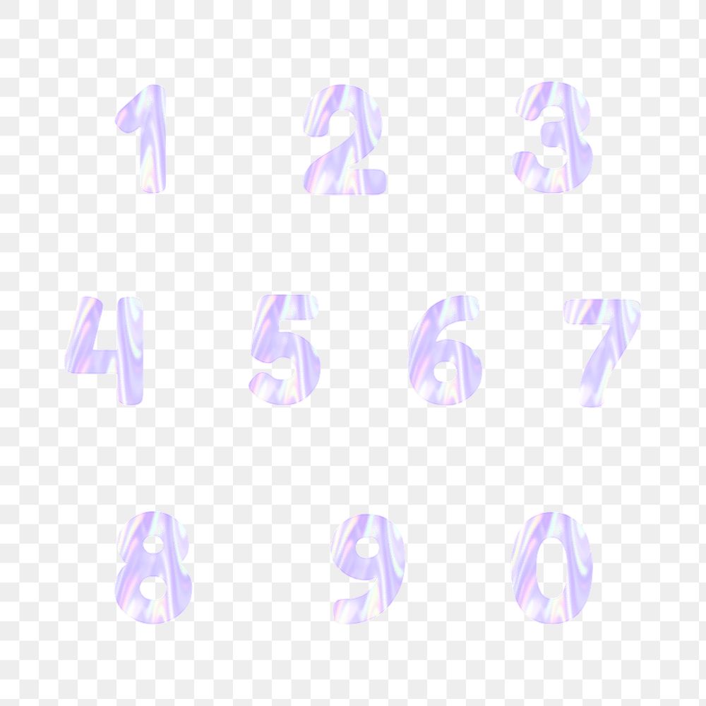 Pastel holographic font numbers png sticker collection