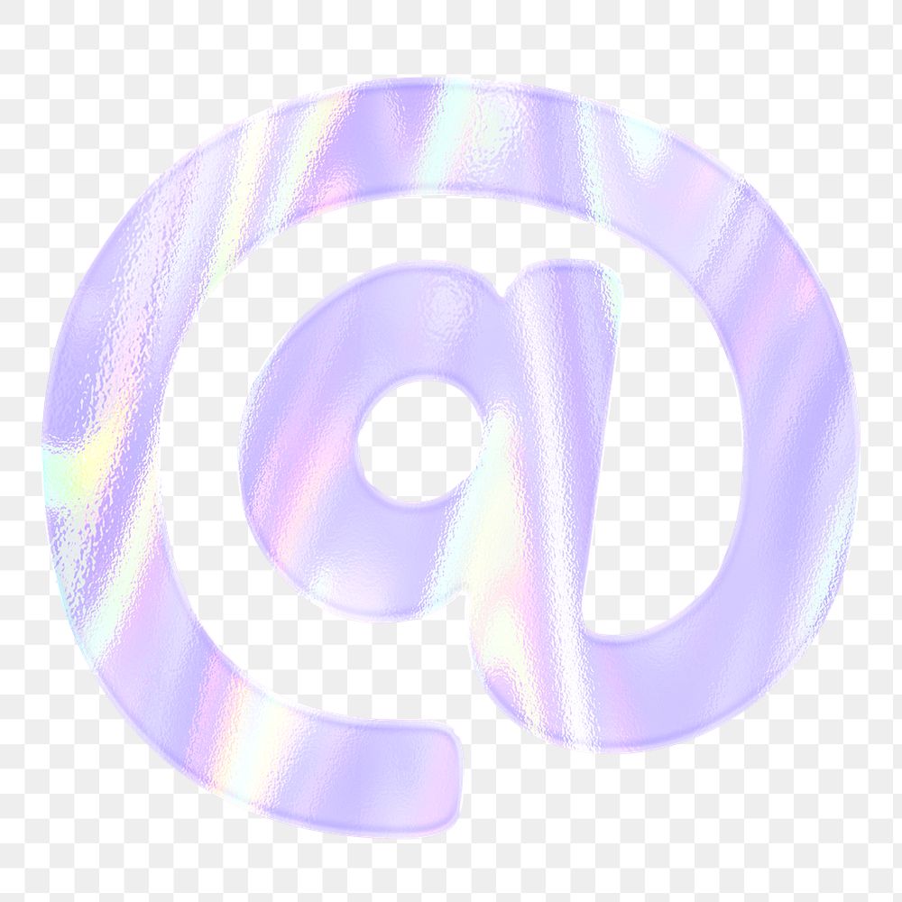 Shiny at sign sticker png holographic pastel purple