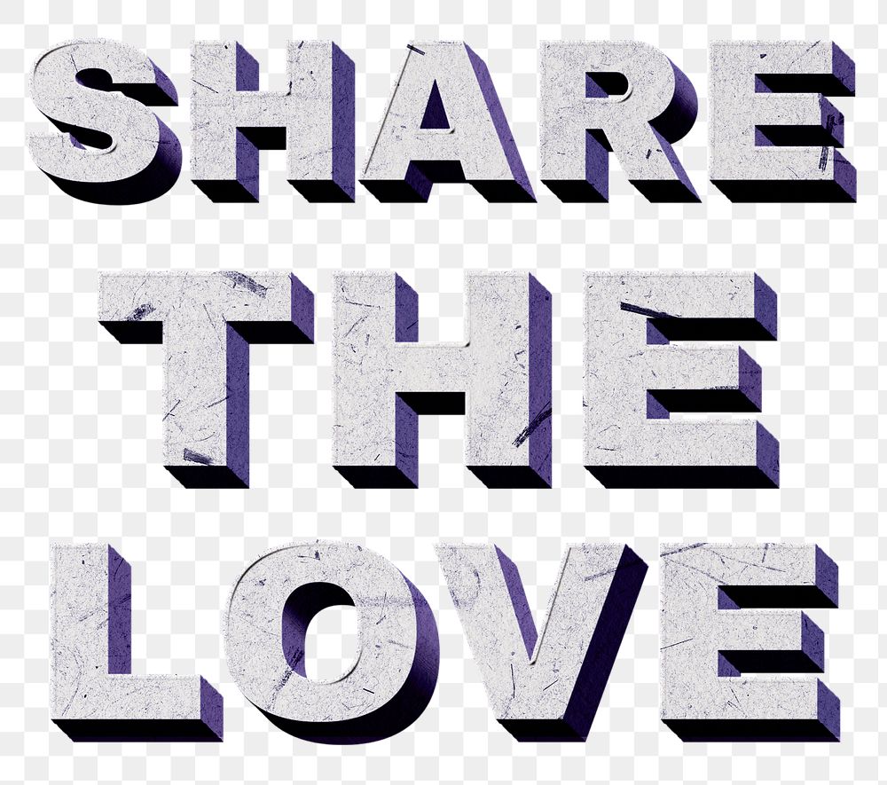 Purple Share the Love png vintage 3D paper font quote