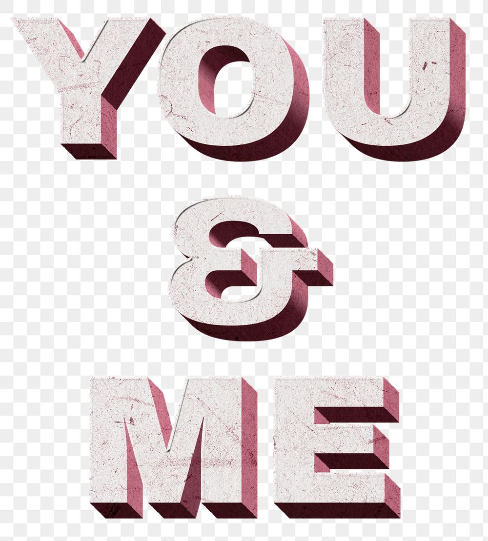 You & Me pink png 3D quote paper font typography