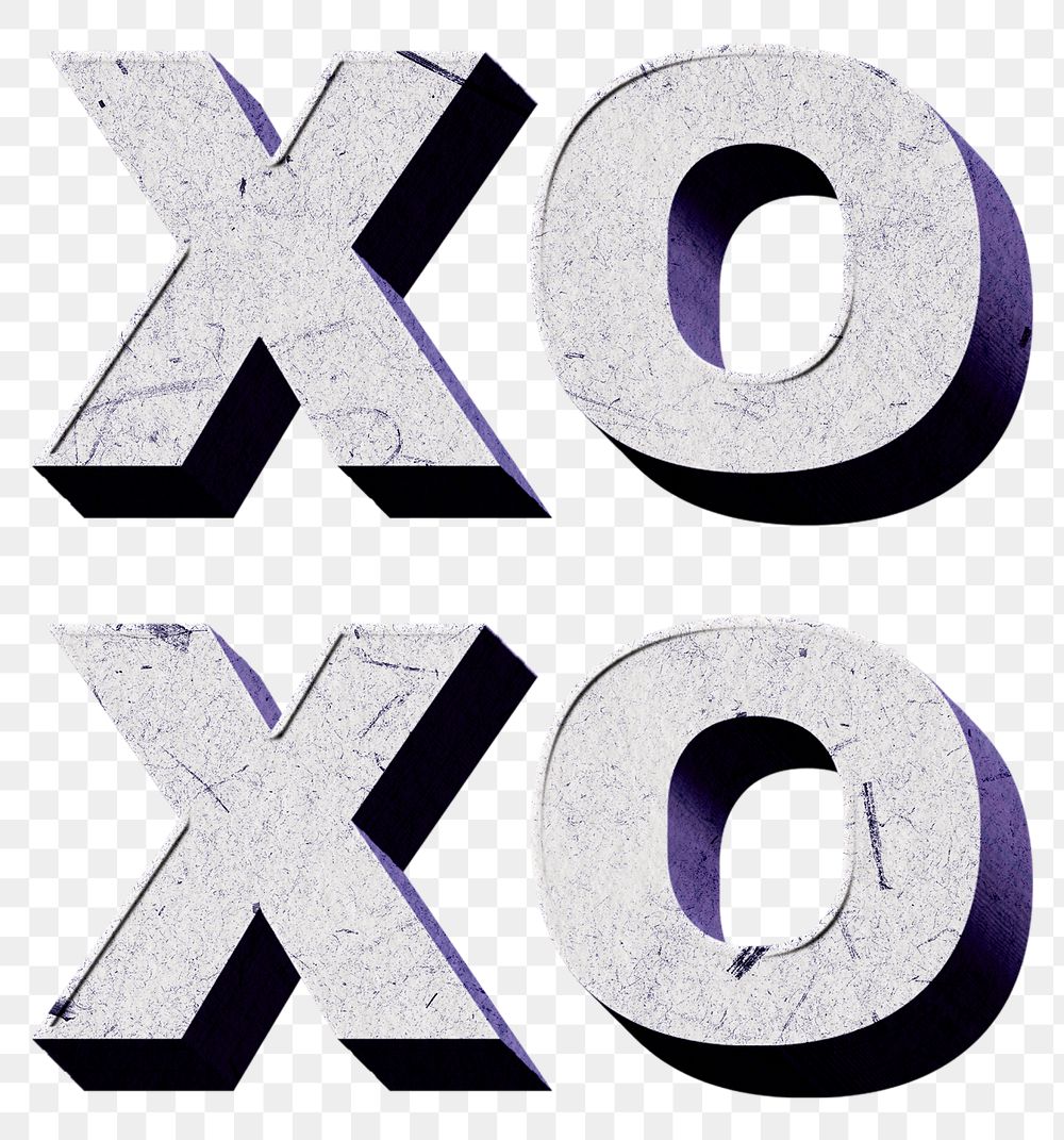 Purple Xoxo png vintage 3D paper font word
