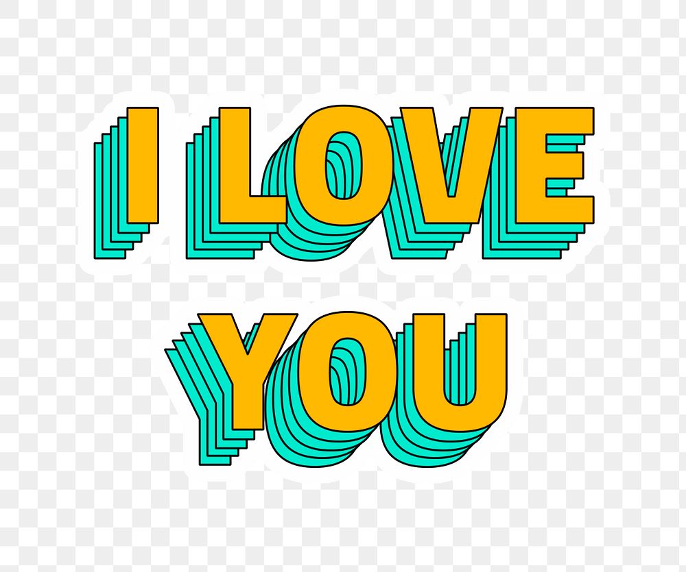 I love you png sticker typography retro layered style