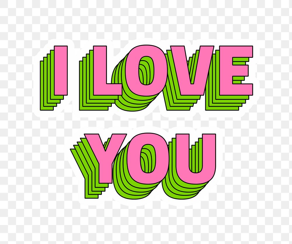 I love you png sticker typography retro layered style