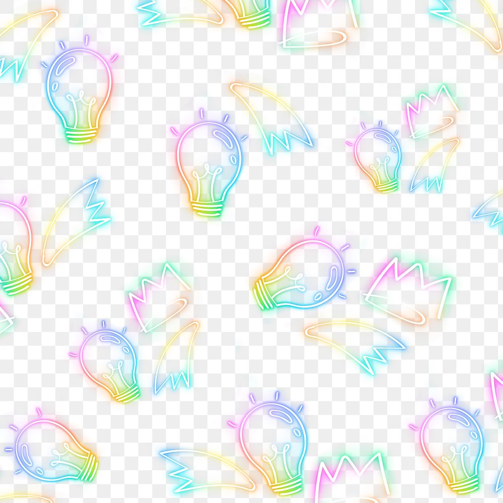 Neon light bulb doodle pattern background png
