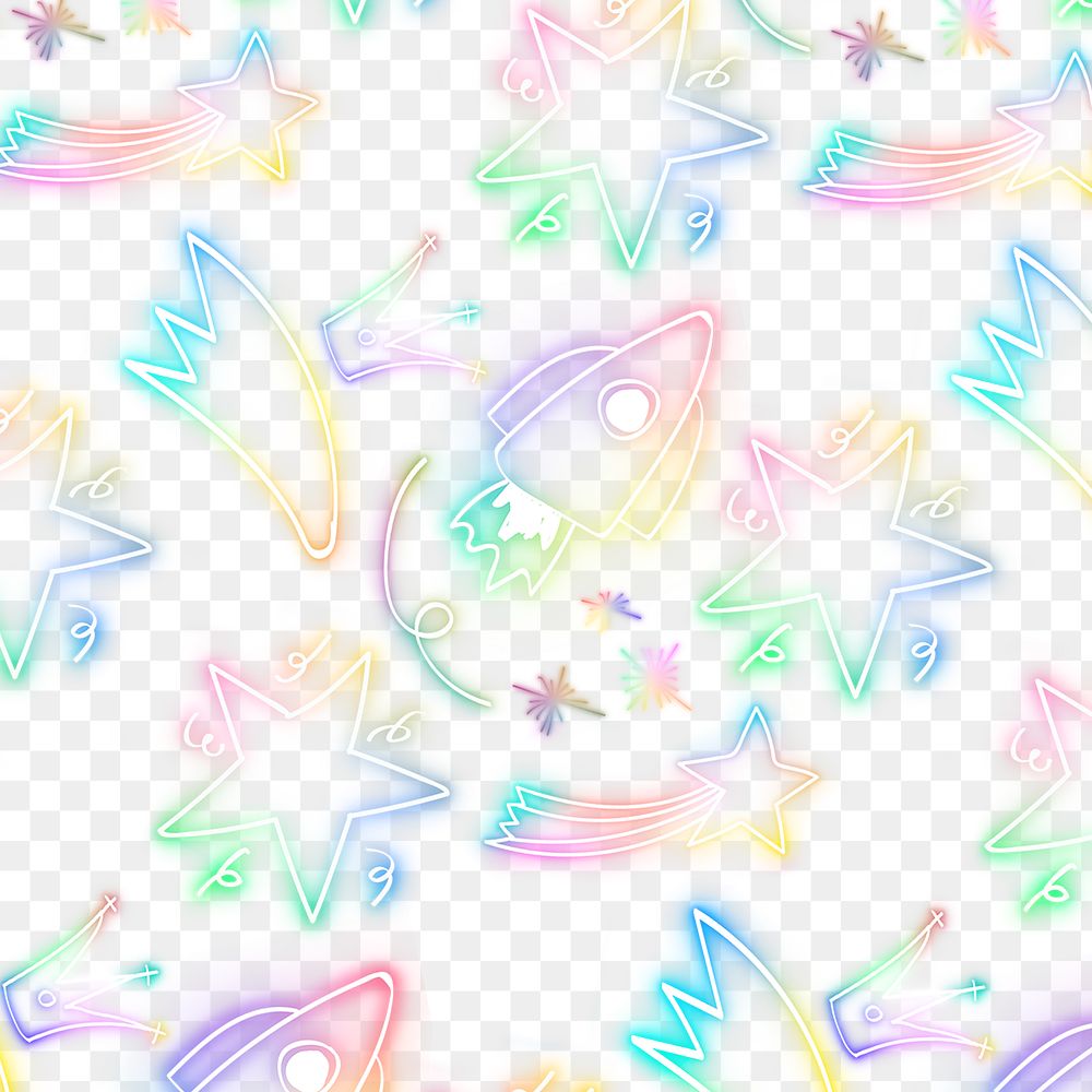 Png neon space shuttle star doodle pattern background