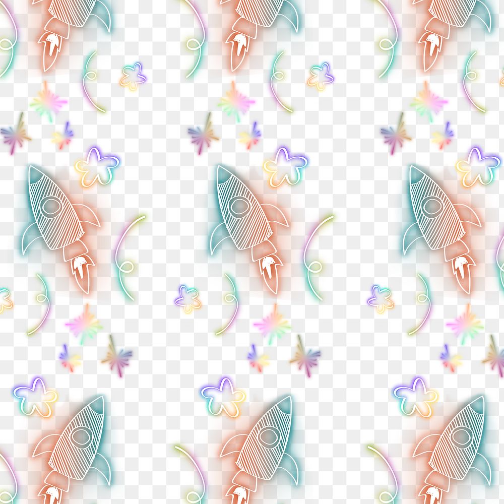 Neon space shuttle star doodle pattern background png