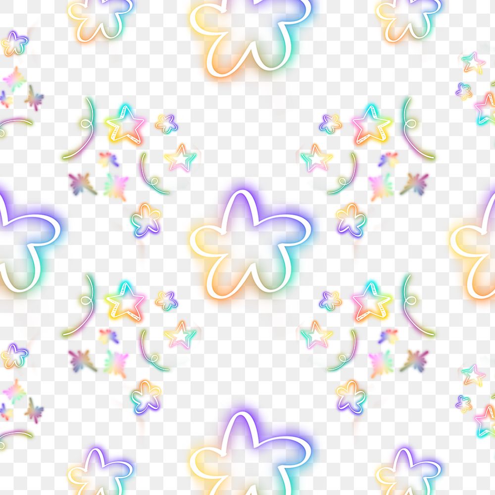 Neon star doodle pattern background png