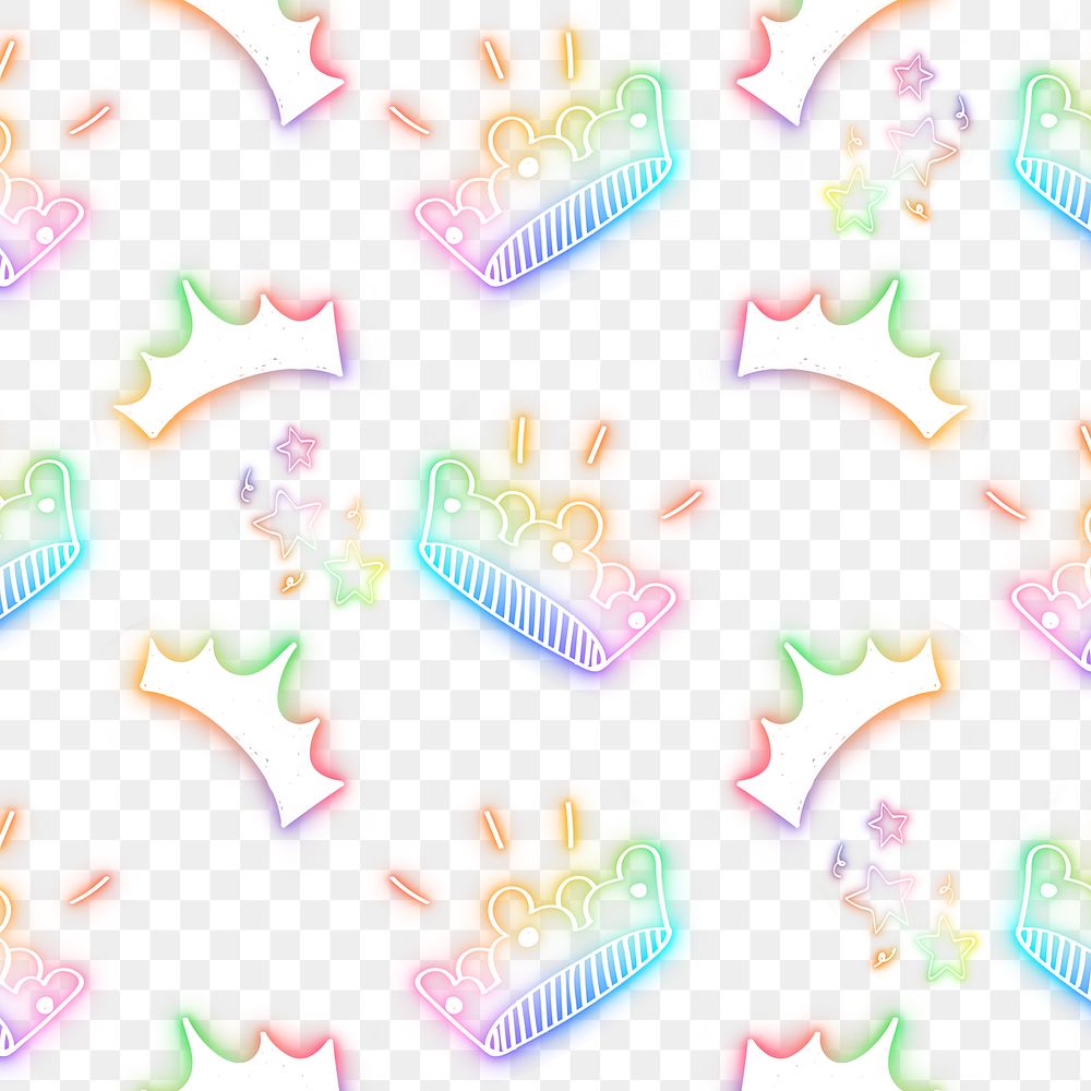 Neon crown star doodle pattern background png