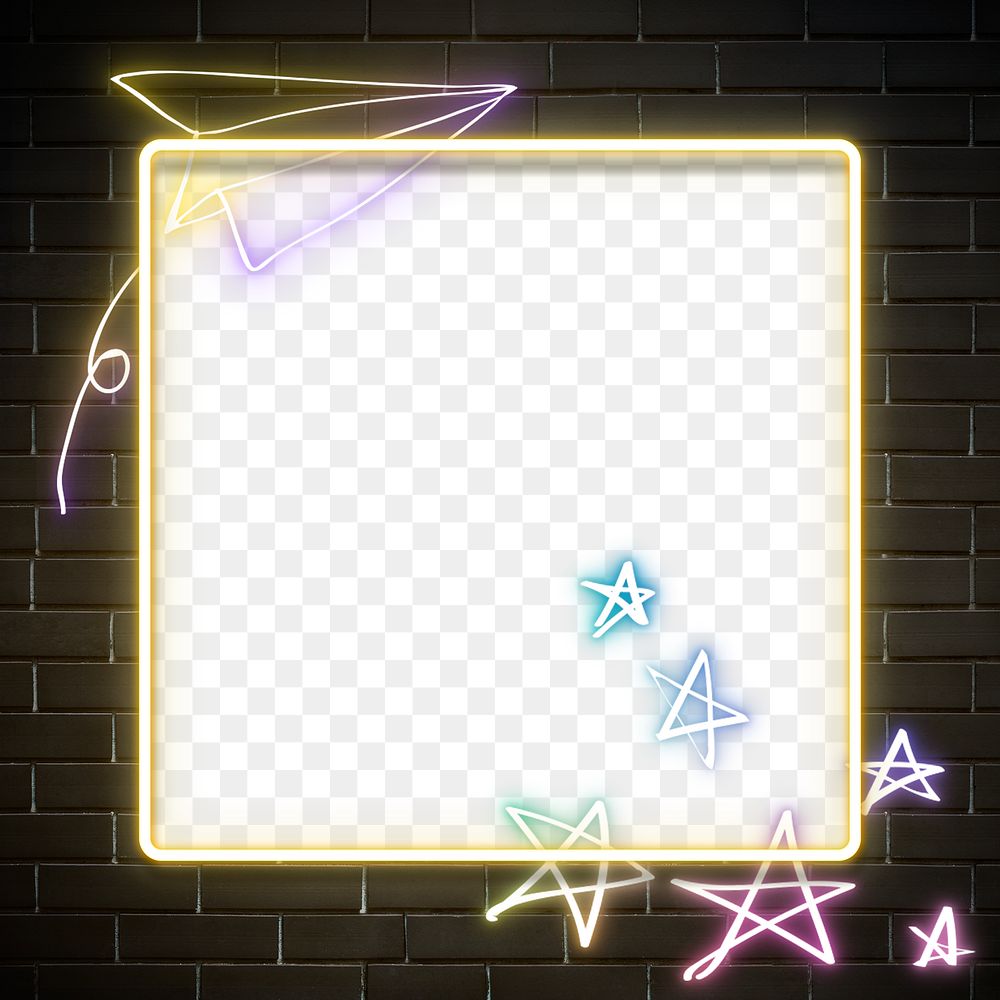 Neon frame png rainbow star paper plane doodle