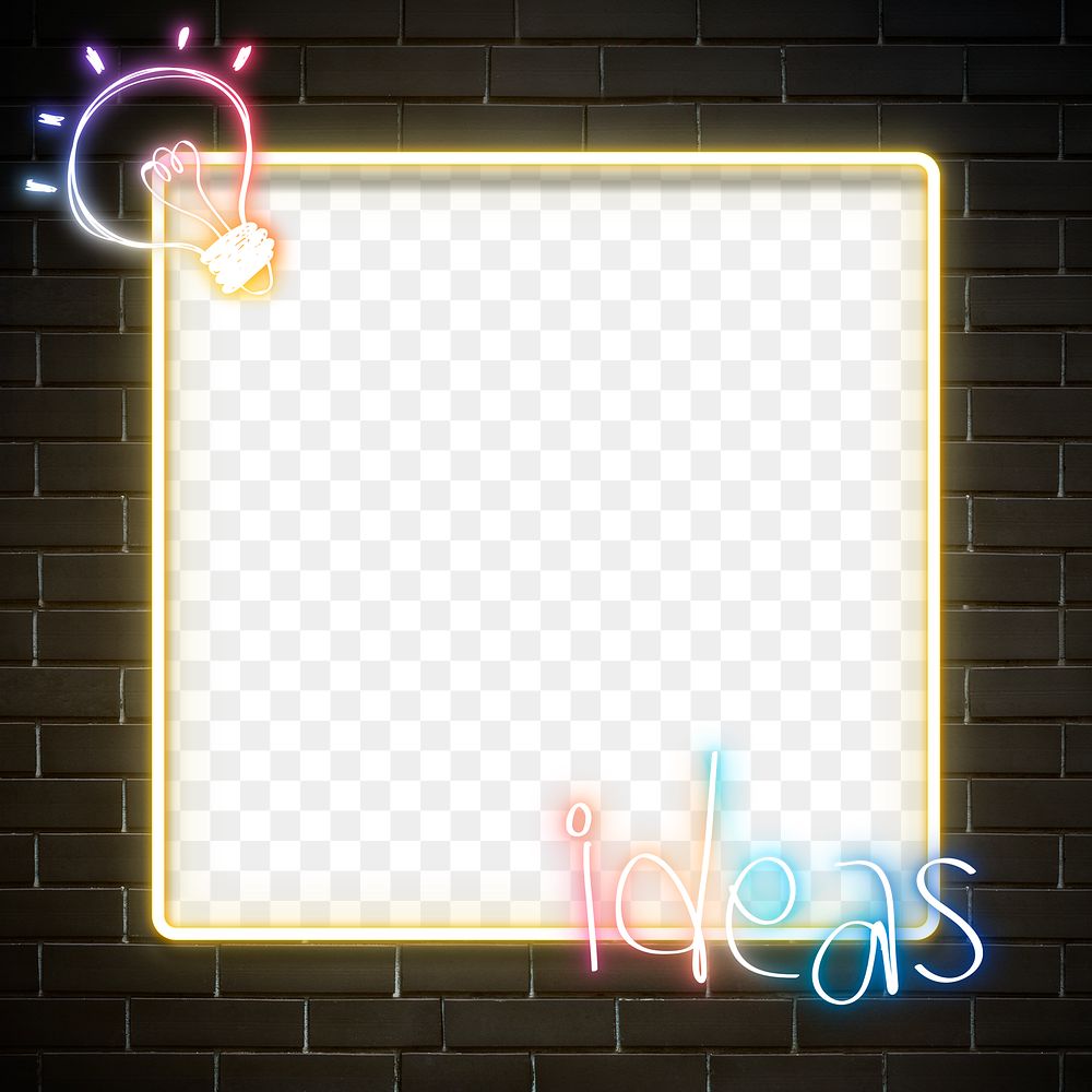 Neon frame ideas word light bulb doodle png