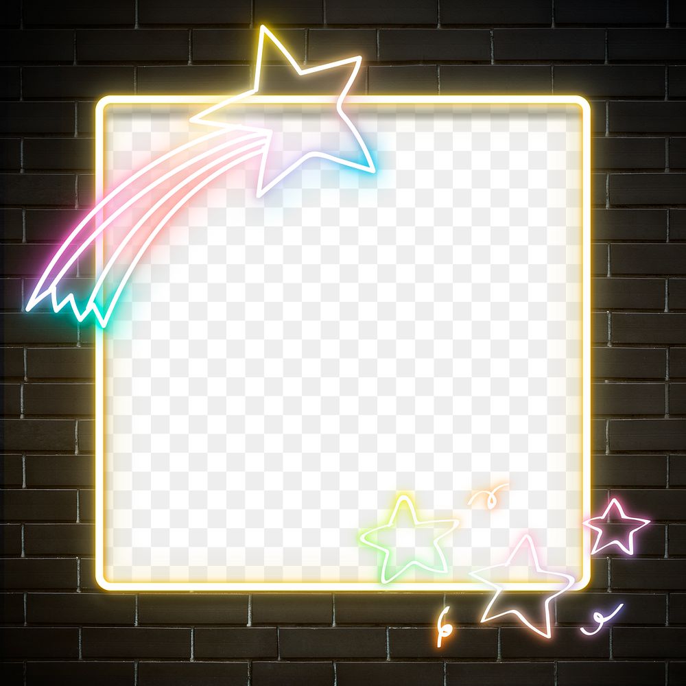 Neon png frame rainbow comet star doodle