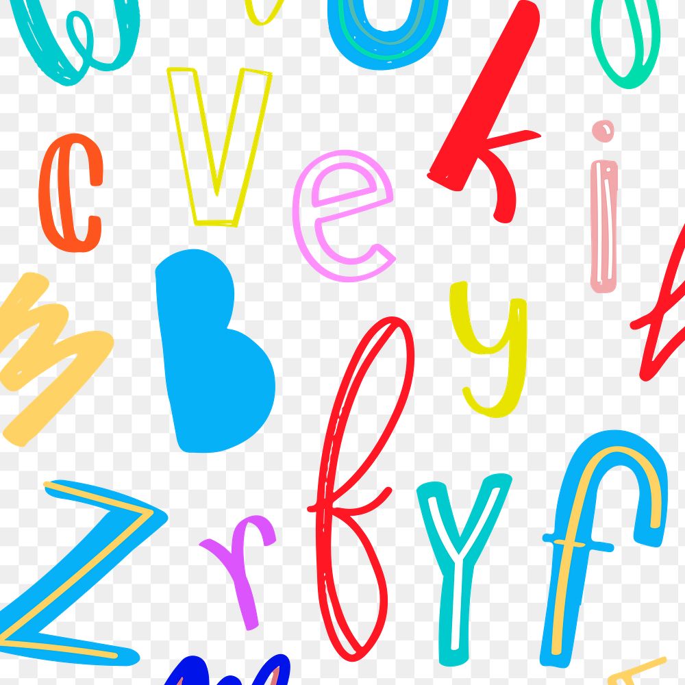 Colorful png doodle font patterned transparent background