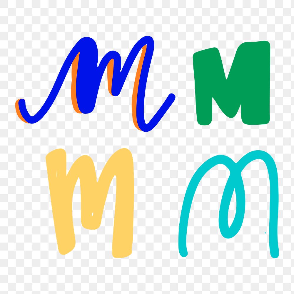 Doodle letter M png typography set
