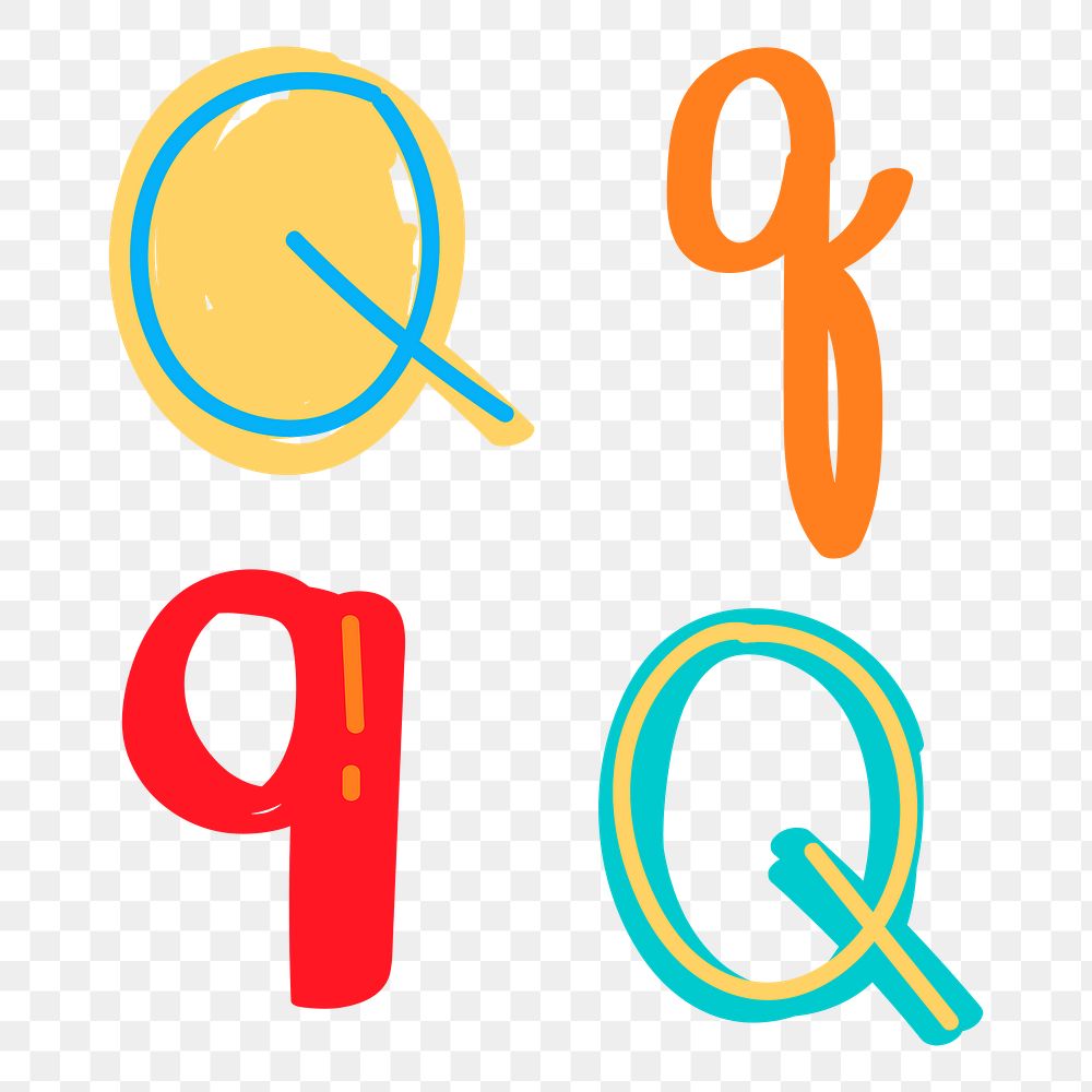 Doodle png letter Q typography set