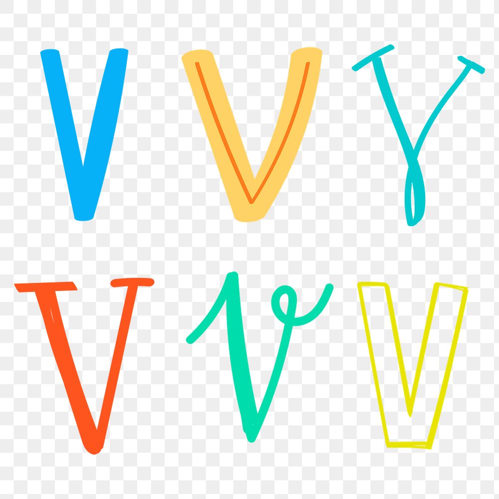 Letter V typography doodle png set