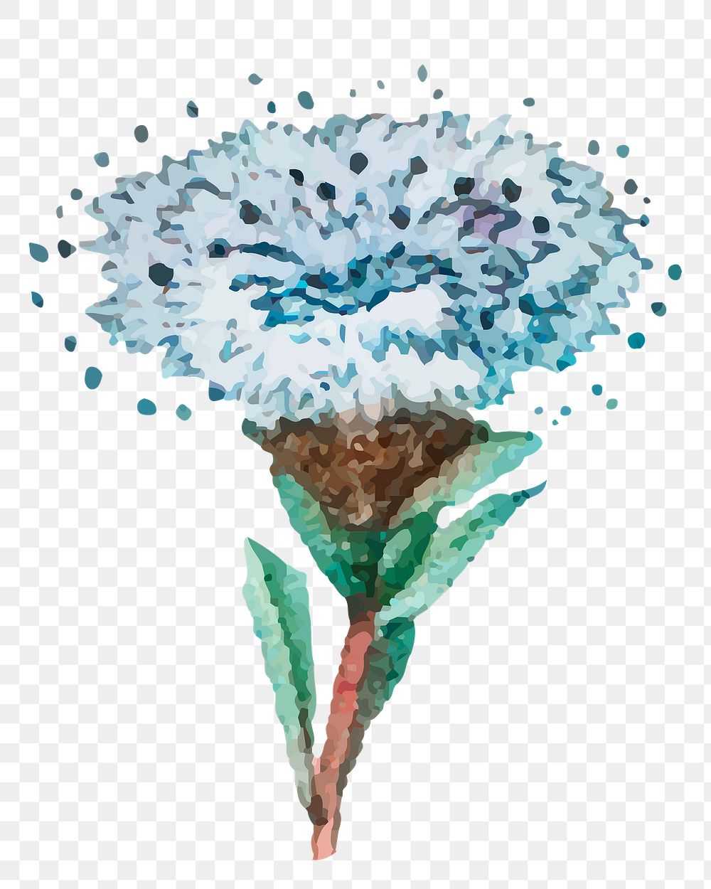 Vintage png globe daisy blue flower sticker hand drawn illustration