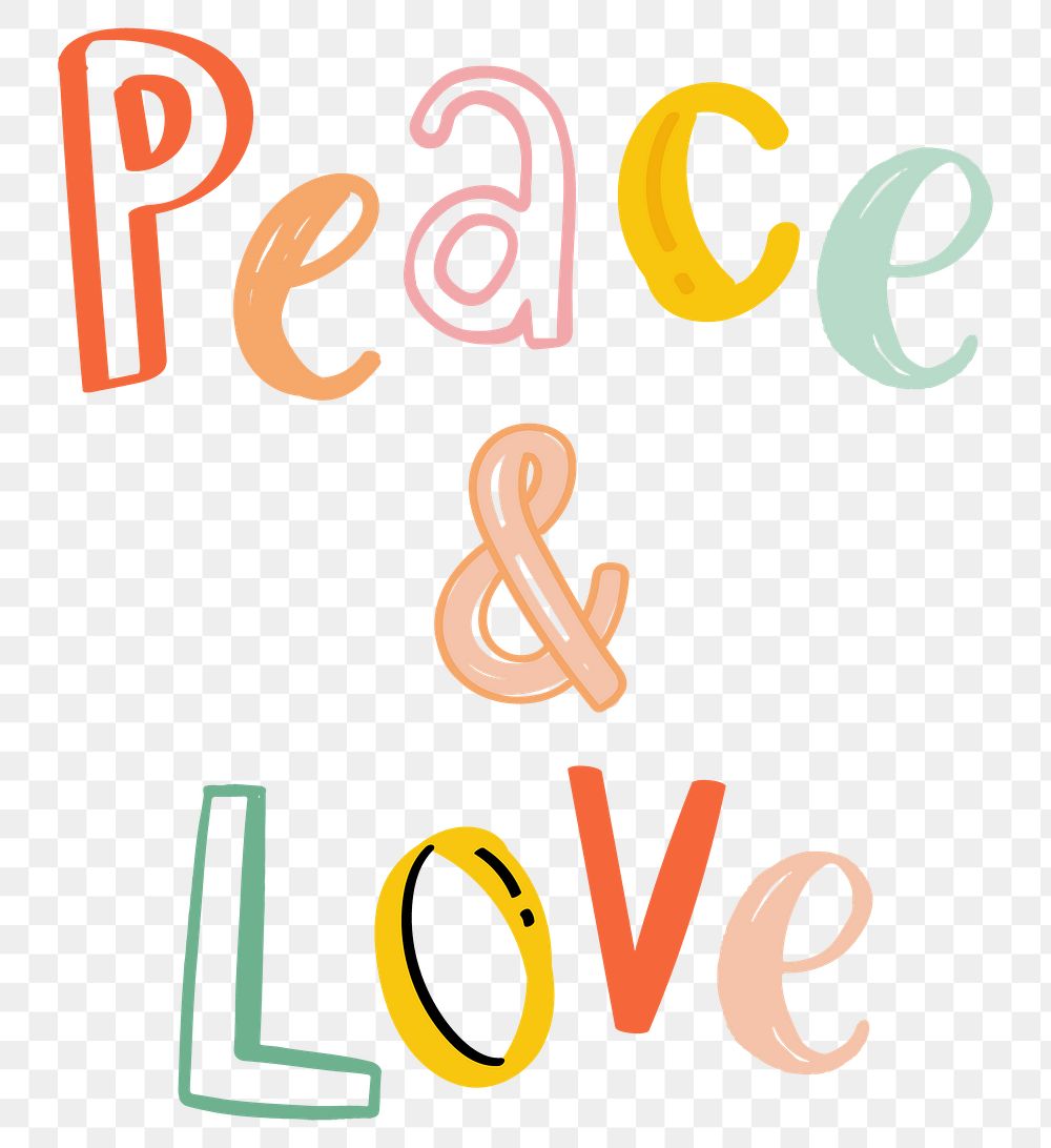 Peace & love text png doodle font