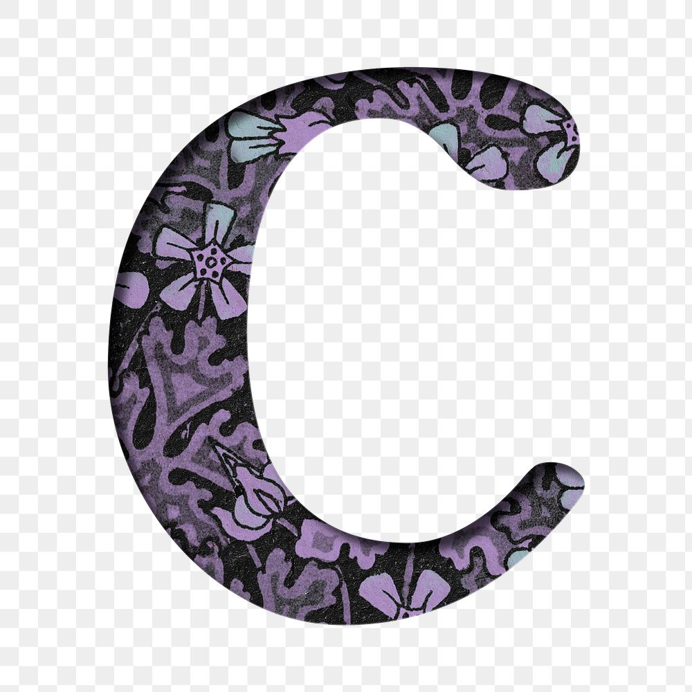 Vintage embossed purple letter C png typography