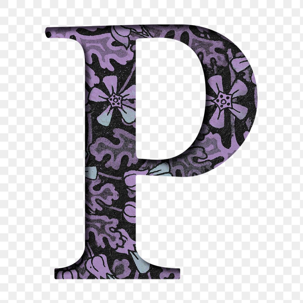 Vintage floral embossed png letter P typography
