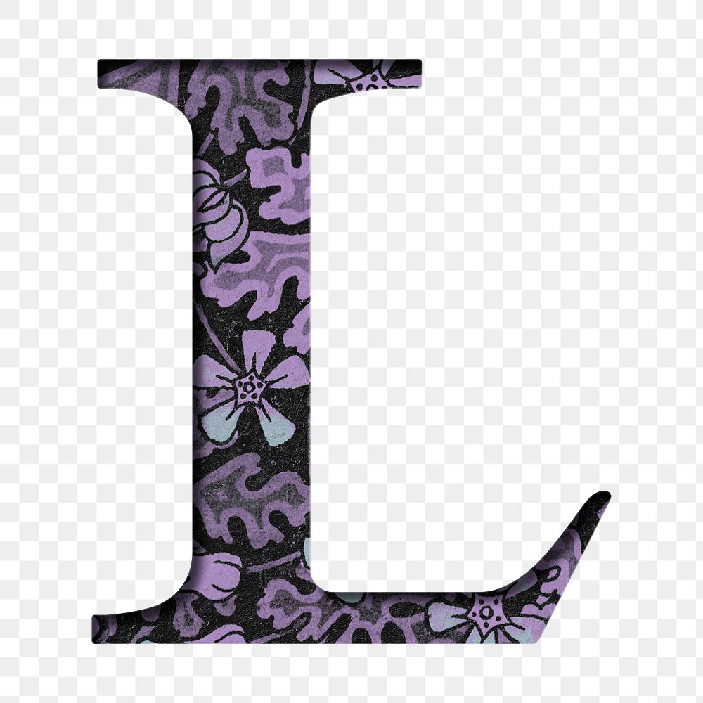 Floral vintage floral png uppercase letter L typography