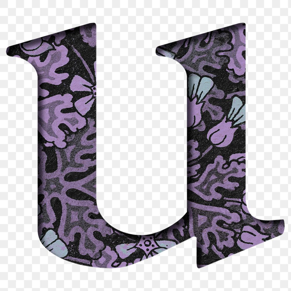 Vintage purple letter U png typography