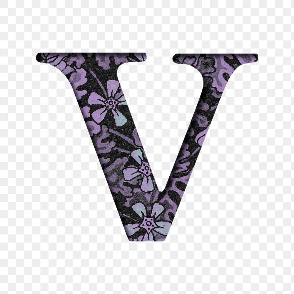 Vintage embossed purple letter V png typography