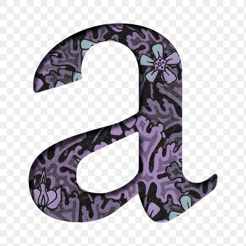 Vintage floral purple lowercase letter A png typography