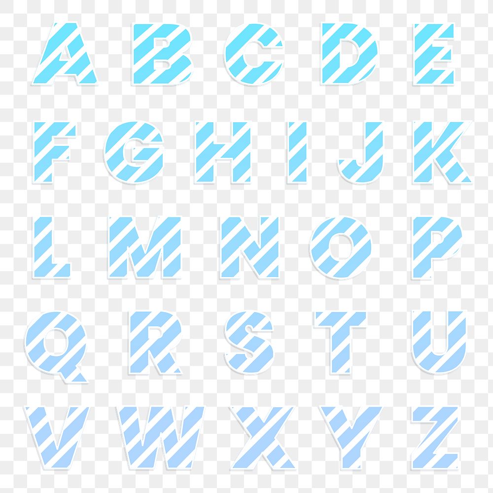 Gradient candy cane striped alphabet png set in blue font