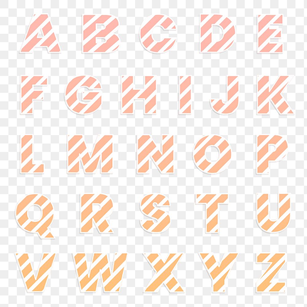 Gradient orange alphabet png sticker set candy can typography letters