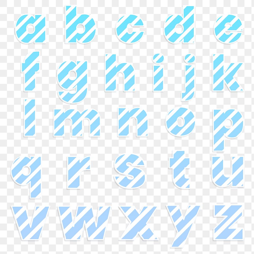 Gradient candy cane striped alphabet png set in blue font