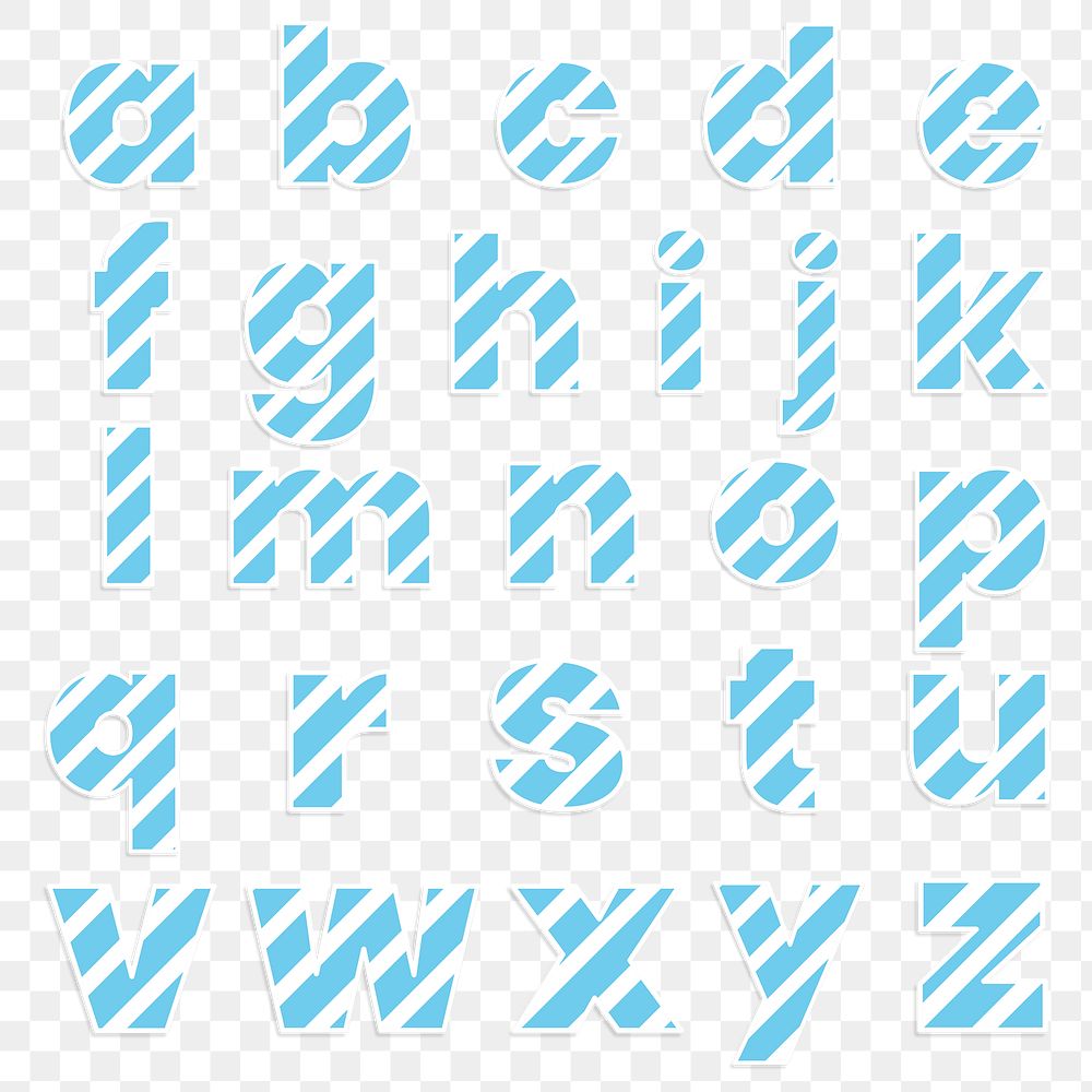 Candy cane striped alphabet png set blue font abc